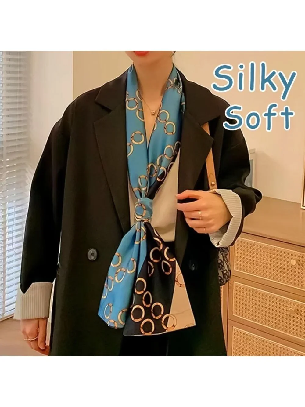 Women's Blue Circle Stylish Silky Satin Headscarf Wrap Lightweight Scarves Scarf